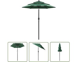 The Living Store Parasol 3-laags met aluminium paal 2 m groen - Zonnescherm - Tuinset - Buitendecoratie - Parasol - Tuinaccessoires