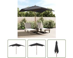 The Living Store Parasol met houten paal 300x300x273 cm zwart - Zonnescherm - Parasol - Buitendecoratie - Tuindecoratie - Garden Furniture