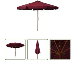The Living Store Parasol met houten paal 330 cm bordeauxrood - Zonnescherm - Parasol - Tuinset - Outdoor Decor - Patio Furniture