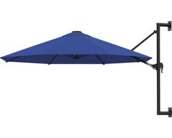 The Living Store Parasol Wandmontage - 300 x 131 cm - Blauw - UV-beschermend - Met zwengelsysteem