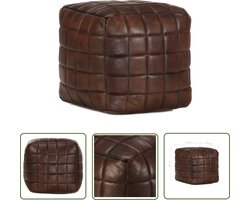 The Living Store Poef 40x40x40 cm echt geitenleer donkerbruin - Poef - Lederen Poef - Geitenleren Poef - Vintage Poef - Salontafel