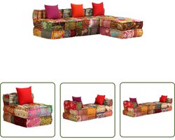 The Living Store Poef driezits modulair stof patchwork - Modulaire Bank - Patchwork Bank - Multifunctionele Bank - Lounge Bank - Slaapbank
