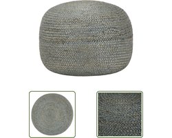 The Living Store Poef handgemaakt 45x30 cm jute olijfgroen - Jute Poef - Handgemaakte Poef - Groene Poef - Zitpoef - Relaxstoel