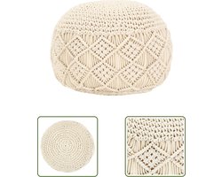 The Living Store Poef macramé handgemaakt 45x30 cm katoen - Macrame Poef - Katoen Poef - Boho Poef - Vloerkleed - Woonaccessoires