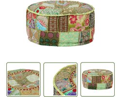 The Living Store Poef patchwork rond handgemaakt 40x20 cm katoen groen - Vintage Poef - Handgemaakte Poef - Katoenen Poef - Patchwork Poef - Indiaanse Stijl Poef