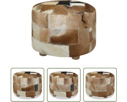The Living Store Poef rond 50x50x45 cm echt leer - Comfortabele Poef - Lederen Poef - Multifunctionele Poef - Vintage Poef - Handgemaakte Poef
