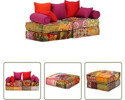 The Living Store Poef tweezits modulair stof patchwork - Modulaire Sofa - Multifunctionele Bank - Patchwoork Bank - Lounge Bank - Relaxfauteuil