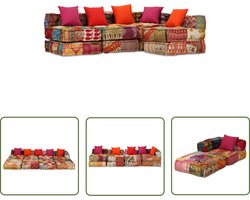The Living Store Poef vierzits modulair stof patchwork - Modulaire Bank - Slaapbank - Multifunctionele Bank - Lounge Bank - Patchwork Bank