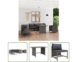 The Living Store Poly Rattan Loungeset - Grijs - Hoekbank 60x60x60 cm - Middenbank 54x60x60 cm - Eenzitsbank 60x60x60 cm - Eettafel 110x70x65 cm - Voetenbank 60x60x32 cm - Montage vereist - The Living Store