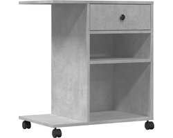 The Living Store Printerkastje met wielen 60x40x68,5 cm betongrijs - Printer Standaard - Printer Tafel - Bureau Accessoires - Houten Meubilair - Grijze Meubels