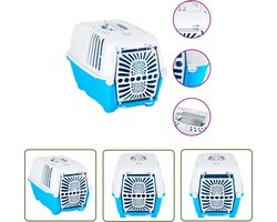 The Living Store Reismand 55x36x36 cm polypropeen wit en blauw - Reismand Kat - Hond - Konijn - Dieren Transport Box - Draagbare Huisdier Mand