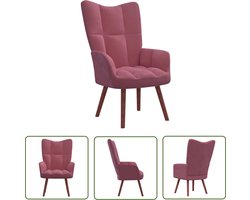 The Living Store Relaxstoel fluweel roze - Relaxfauteuil - Fluweel Fauteuil - Roze Fauteuil - Lounge Stoel - Loungestoel