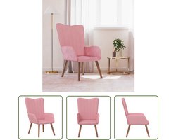 The Living Store Relaxstoel fluweel roze - Relaxstoel - Fluweel - Roze - Lounge Stoel - Fauteuils
