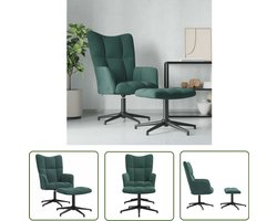 The Living Store Relaxstoel met voetenbank fluweel donkergroen - Relaxfauteuil - Fauteuils - Lounge Stoel - Fluweel Stoel - Dark Green Furniture