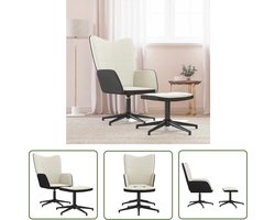 The Living Store Relaxstoel met voetenbank fluweel en PVC crèmewit - Relaxstoel - Fluweel - Pvc - Creme Wit - Lounge Stoel