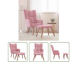 The Living Store Relaxstoel met voetenbank fluweel roze - Relaxfauteuil - Lounge Stoel - Woonkamer Meubels - Velvet Bank - Roze Meubilair