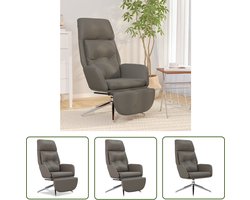 The Living Store Relaxstoel met voetensteun echt leer en kunstleer grijs - Relaxfauteuil - Lederen Fauteuil - Loungestoel - Leesstoeltje - Kantoorstoel