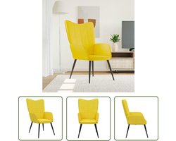 The Living Store Relaxstoel stof mosterdgeel - Relaxfauteuil - Mosterdgeel - Blokkpatroon - Lounge Stoel - Fauteuiltje