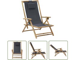 The Living Store Relaxstoel verstelbaar bamboe en stof donkergrijs - Tuinstoel - Lounge Stoel - Relaxfauteuil - Buisstoel - Bamboestoel