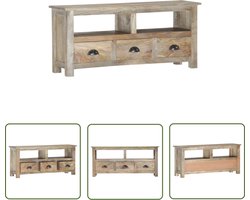 The Living Store Retro Houten TV-meubel - 110x30x50 cm - Grijs Eikenafwerking - Massief Mangohout