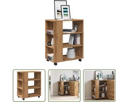 The Living Store Rolkast 60x35x75 cm bewerkt hout artisanaal eikenkleurig - Rolkast - Houten Kast - Opbergkast - Salontafel - Multifunctionele Kast