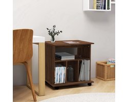 The Living Store Rolkast 60x45x60 cm bewerkt hout bruin eikenkleur - Verrijdbare Kast - Houten Kast - Opbergkast - Kantoor Kast - Bruine Kast