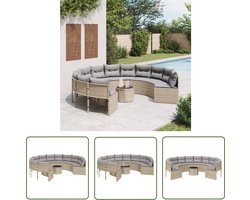 The Living Store Ronde Tuinbank PE-Rattan met Kussens - Beige 287 x 70cm - Gehard Glazen Tafelblad Tuinbank - Rond Bank - Buitentijdbank - Lounge Set - Garden Furniture - Outdoor Seating