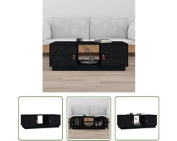 The Living Store Salontafel 100x50x35 cm massief grenenhout zwart - Salontafel - Massief Hout - Grenenhouten Salontafel - Zwarte Salontafel - Salontafel Met Opbergruimte