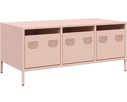 The Living Store Salontafel 101,5x50x43,5 cm koudgewalst staal roze - Salontafel - Industriële Tafel - Lage Tafel - Roestvrijstalentafel - Opbergtafel