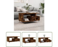 The Living Store Salontafel 90x49x45 cm bewerkt hout gerookt eikenkleurig - Salontafel - Houten Salontafel - Gerookte Eiken Salontafel - Salontafel Met Lade - Modern Design