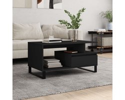 The Living Store Salontafel 90x49x45 cm bewerkt hout zwart - Salontafel - Zwarte Salontafel - Bijzettafel - Houten Salontafel - Design Salontafel