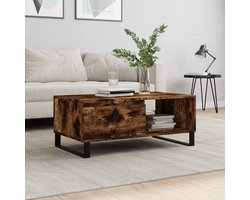 The Living Store Salontafel 90x50x36,5 cm bewerkt hout gerookt eikenkleurig - Salontafel - Houten Salontafel - Gerookte Eiken Salontafel - Salontafel Met Lade - Tv Tafeltje
