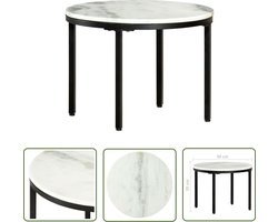 The Living Store Salontafel Ø50 cm echt massief marmer wit en zwart - Salontafel - Marmeren Salontafel - Salontafel Wit Zwart - Industrieel Meubilair - Living Room Furniture
