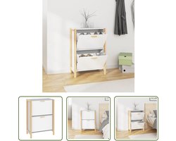 The Living Store Schoenenkast 57,5x33x80 cm bewerkt hout wit - Schoenenkast - Schoenen Organisatie - Opbergkast - Wit Meubel - Houtsoort