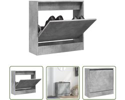 The Living Store Schoenenkast 60x21x57 cm bewerkt hout betongrijs - Schoenenkast - Schoenen Rek - Bergruimte - Compact - Smal