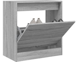 The Living Store Schoenenkast 60x34x63,5 cm bewerkt hout grijs sonoma eikenkleur - Schoenenkast - Schoenen Rek - Opberg Kast - Compact Design - Grijze Schoenenkast