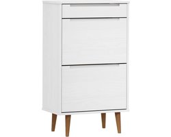 The Living Store Schoenenkast MOLDE 59,5x35x103 cm massief grenenhout wit - Schoenenkast - Houten Schoenenkast - Schoenendoos - Garderobe Kast - Bergruimte
