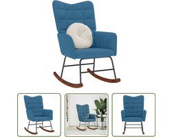 The Living Store Schommelstoel fluweel blauw - Schommelstoel - Fluweel - Lounge Stoel - Relaxfauteuil - Leesstoeltje