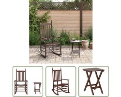 The Living Store Schommelstoel met inklapbare tafel massief populierenhout bruin - Schommelstoel - Houten Stoel - Lounge Stoel - Tuinset - Balkon Meubel