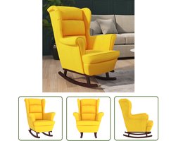 The Living Store Schommelstoel met massief rubberwood poten fluweel geel - Schommelstoel - Fauteuil - Relaxstoel - Fluweel - Geel