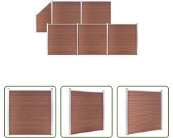 The Living Store Schuttingpanelen Bruin HKC Hout-Kunststof-Composiet - 965x186 cm - Modulair Systeem - Duurzaam en Stevig - Gemakkelijke Installatie - Inclusief 54 Planken - 7 Palen en 6 Aluminium Stangen