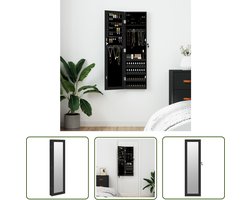 The Living Store Sieradenkast met spiegel - Hangend of wandmontage - Zwart - 30 x 8.5 x 106 cm - Duurzaam hout - Voldoende opbergruimte - Afsluitbaar