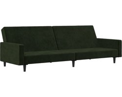 The Living Store Slaapbank 2-zits fluweel donkergroen - Slaapbank - Fluweel Sofa - Tweepersoons Bank - 2 Persoons Bank - Lounge Bank