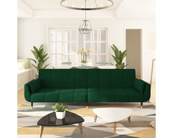 The Living Store Slaapbank 2-zits met 2 kussens fluweel donkergroen - Slaapbank - Velvet Sofa - Donkere Groene Bank - Tweezitter - Converteerbare Bank