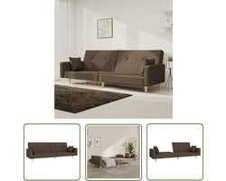 The Living Store Slaapbank 2-zits met 2 kussens stof taupe - Slaapbank - Tweezitter - Taupe Sofa - Lounge Bank - Multifunctionele Bank