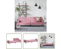 The Living Store Slaapbank met armleuningen fluweel roze - Slaapbank - Fluweel Sofa - Roze Bank - 3 Persoons Bank - Lounge Bank