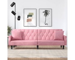 The Living Store Slaapbank met armleuningen fluweel roze - Slaapbank - Fluwelen Bank - Rozerode Bank - Lounge Bank - Tweepersoons Bank
