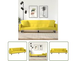 The Living Store Slaapbank met kussens stof lichtgeel - Slaapbank - Sofa Bed - Tweepersoonsbed - Geel Meubilair - Lounge Bank