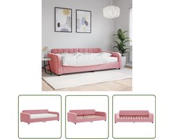 The Living Store Slaapbank met matras 100x200 cm fluweel roze - Slaapbank - Velvet Sofa - Tweepersoons Bank - Roze Meubels - Multifunctioneel Meubilair