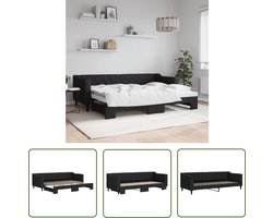 The Living Store Slaapbank met onderschuifbed 80x200 cm stof zwart - Slaapbank - Sofa Bed - Tweepersoonsbed - 2 Persoons Bed - Zithoek